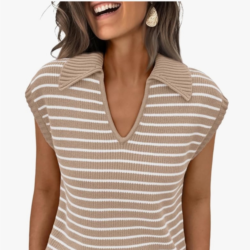 Striped Tan and White Women's Top